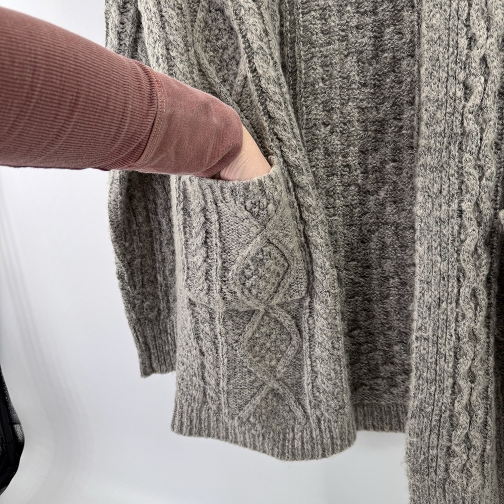 Look Cable Knit Cardigan Women Heather Gray Minimal Lounge CozyThick Duster OSFM - Picture 3 of 9